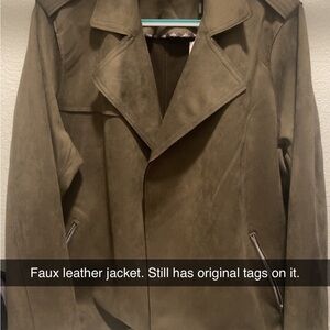 Tahari Olive Faux Leather Jacket
